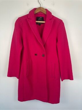 J.Crew Daphne Top Coat Italian Boiled Wool PINK Classic Mid Length US 0 Preppy